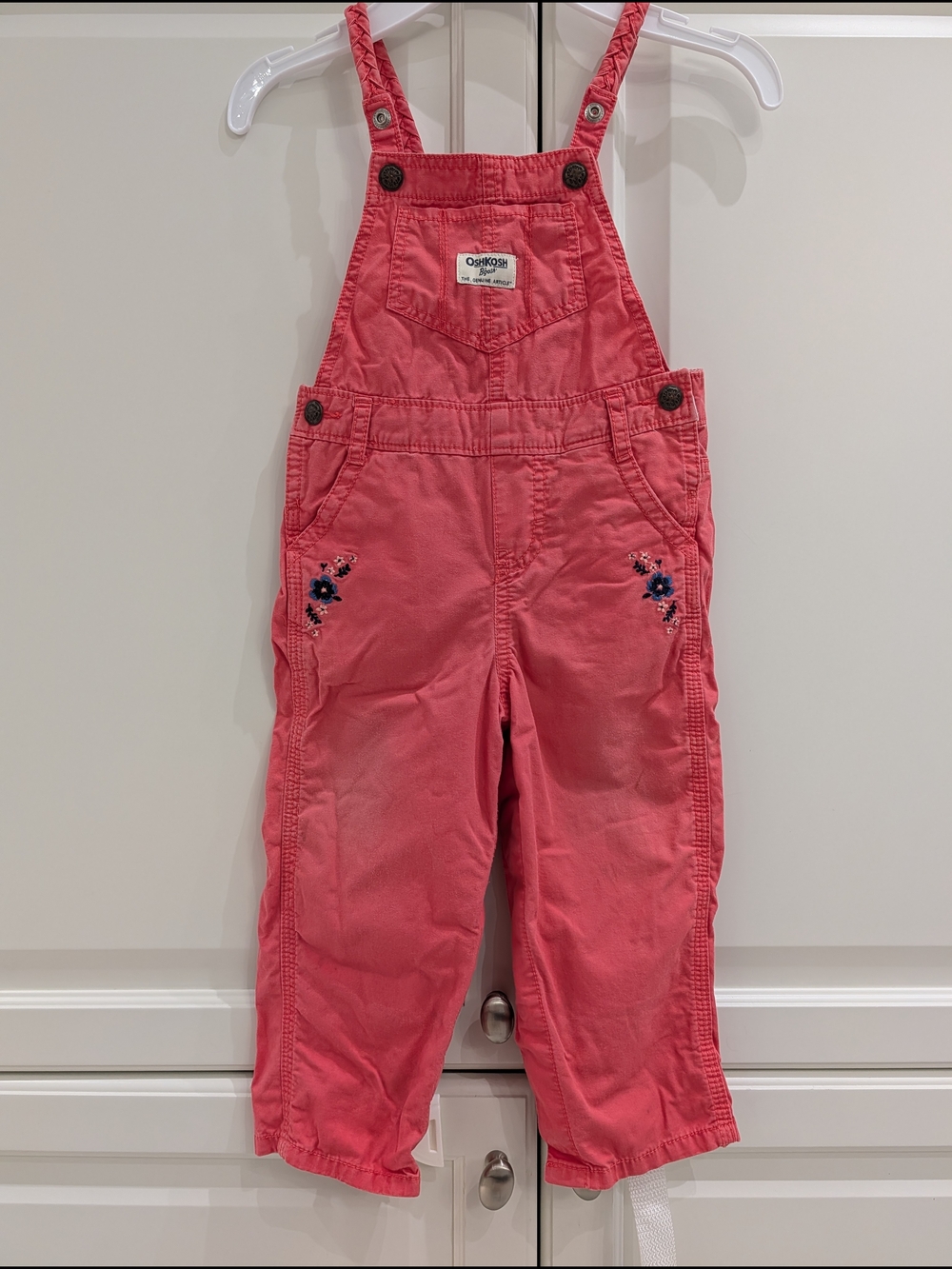 ✨ Free With Purchase✨ OshKosh B’gosh Coral Pink Overalls 24M Floral Embroidered